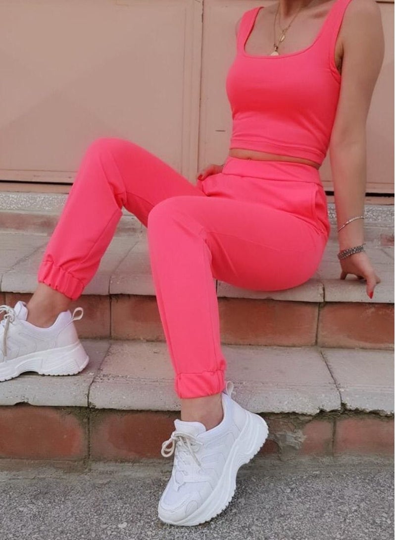 VENTIUP Women Soft Cotton Sweatpants Neon Pink  - Image 4