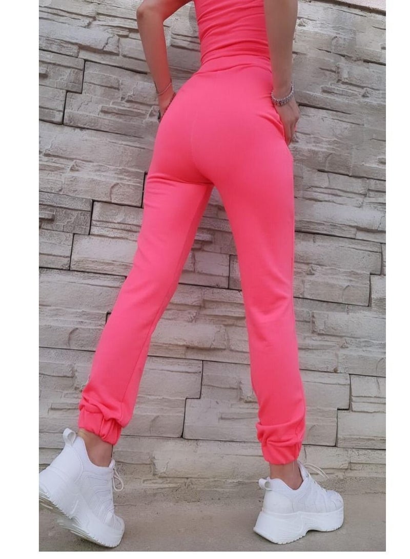 VENTIUP Women Soft Cotton Sweatpants Neon Pink  - Image 2