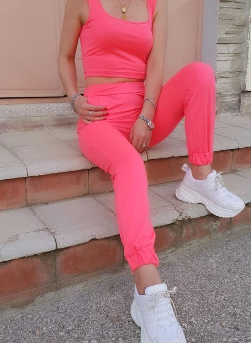 VENTIUP Women Soft Cotton Sweatpants Neon Pink  - Image 3