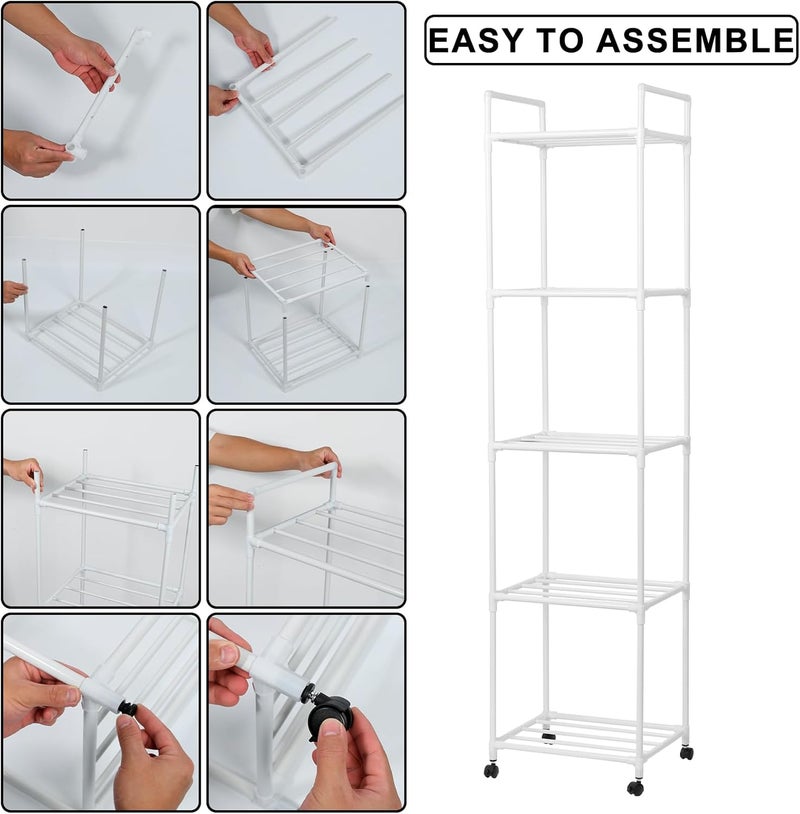 windforgecraft Kitchen Storage Shelf Standing Bakers Rack Adjustable Rolling Shelving Unit Kitchen Storage & Organisation Mobile Kitchen Rack Shelves Storage for Pantry Laundry Bathroom Kitchen (White 5 Layers) - Image 4