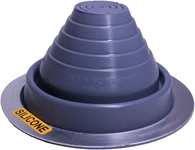 Flashers #3 Silicone Grey High Temp Round Flexible Roof Jack Pipe Boot Metal Roofing Pipe Flashing (Pipe OD 1/4" to 5") - 100% Made in The USA - Image 1
