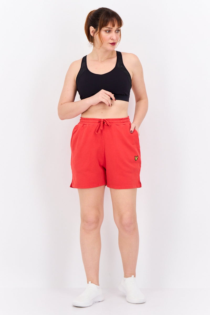 Lyle & Scott Women Drawstring Brand Logo Basic Shorts, Red - Image 4