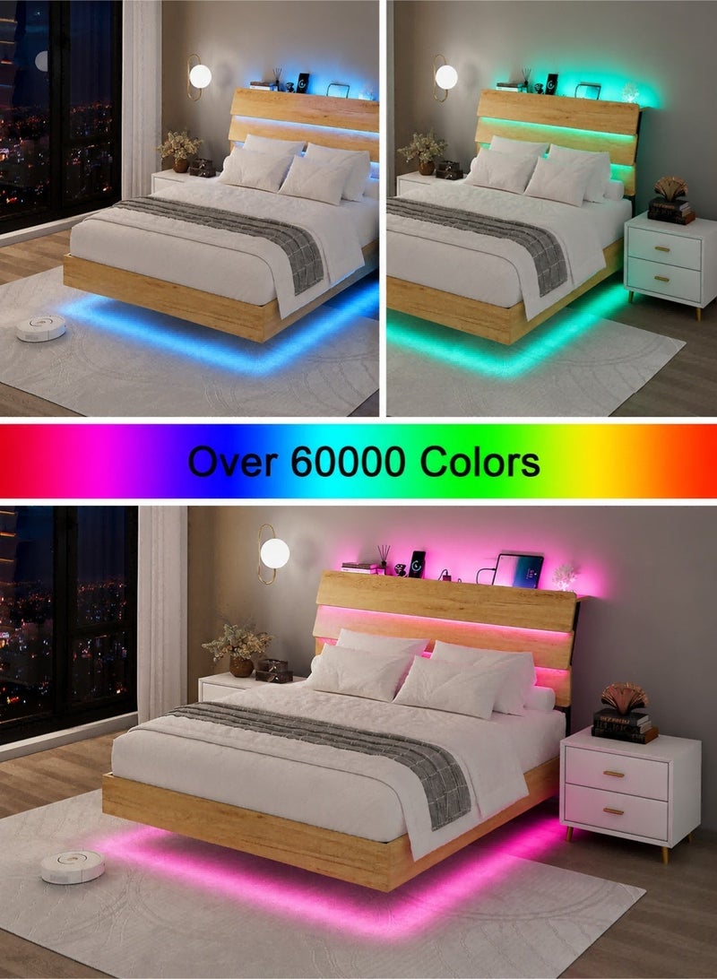 يانارا 160 سم إطار سرير كوين سايز طائر بإضاءة LED ومحطة شحن – إطار حديدي بتشطيب خشبي ورأس سرير بتخزين، شرائح معدنية ثقيلة التحمل، لا حاجة لسوستة، تجميع سهل - Image 5