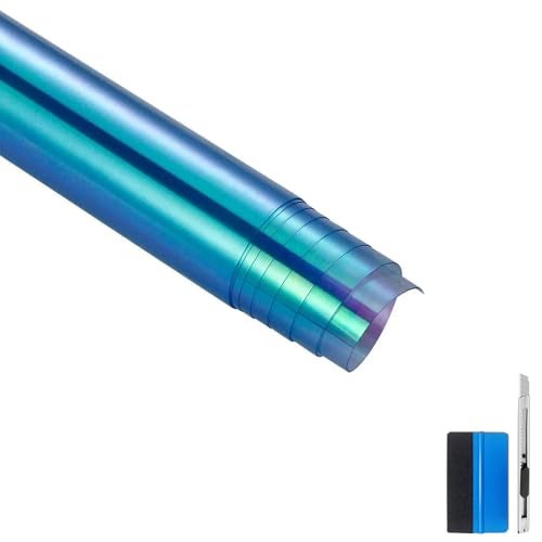 LZLRUN 12 by 48 inches Self Adhesive Auto Car Tint Chrome Chameleon Headlight Taillight Fog Light Vinyl Smoke Film Sheet Sticker Cover Chameleon Light Blue - Image 1