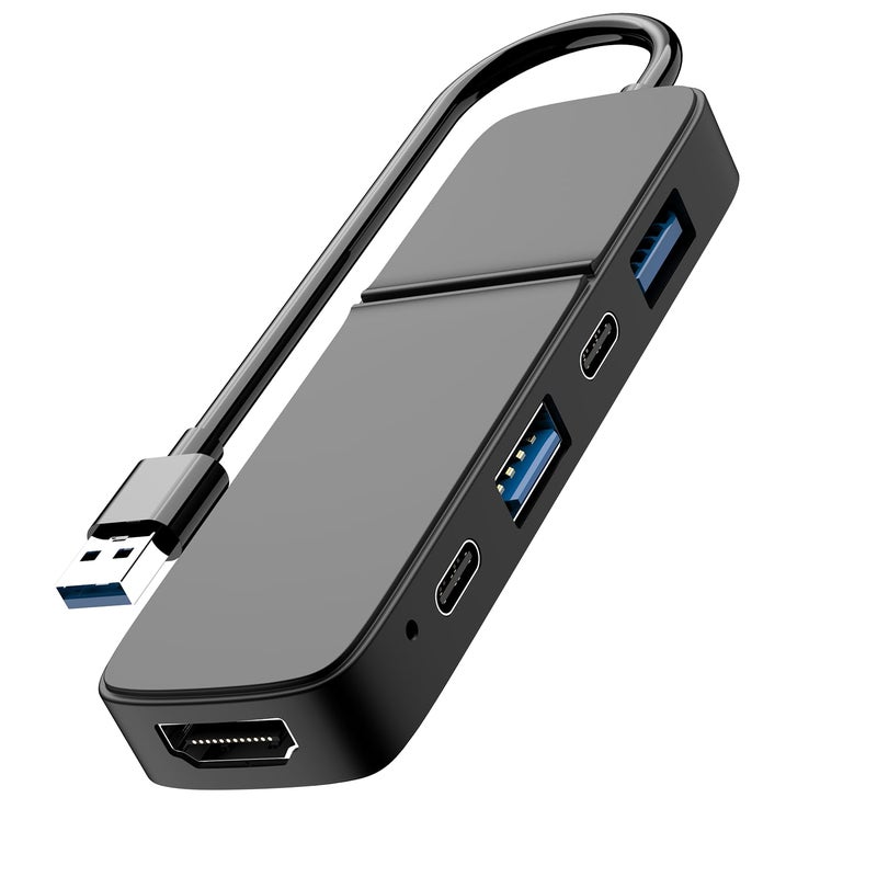 Eanetf USB to HDMI Adapter, Eanetf Dual USB C USB A 3.0 Hub: 5 Ports with 2* USB-C and 2* USB-A and 1* HDMI Extend for TV,DVD Player,Projector,Monitor,Laptop,PS4,Flash Drive, HDD,Xbox, Printer etc - 5 in 1 - Image 1