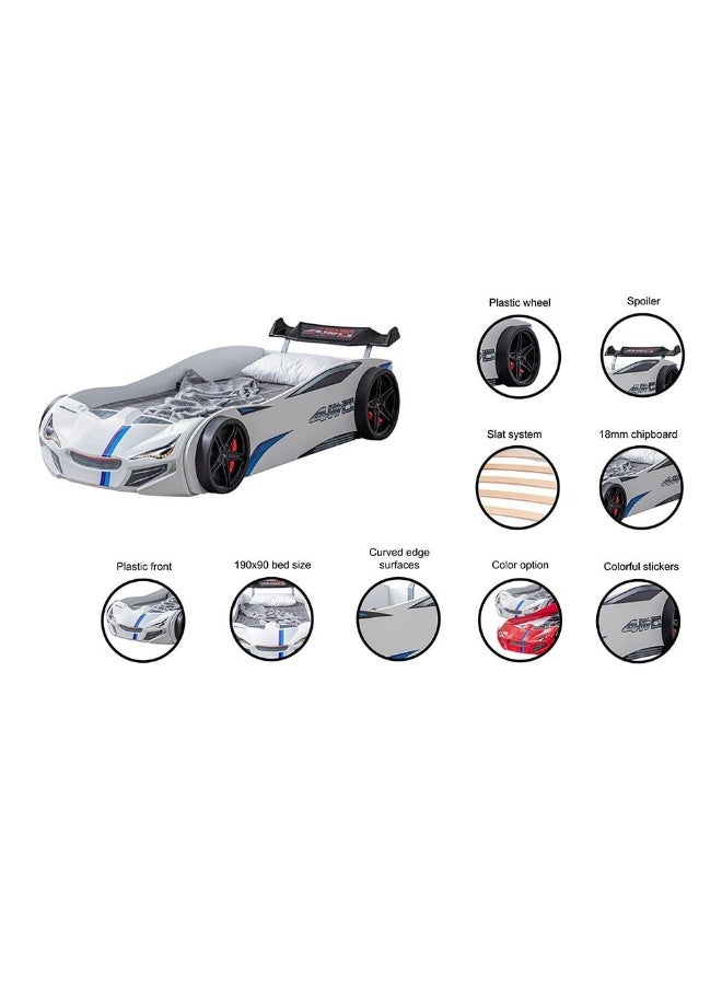 DANUBE HOME سرير سيارة كيندر رايسر 90X190 بتصميم عصري متين من الخشب للأطفال إطار سرير فردي أثاث هادئ ومريح (الماتريس غير مشمول) صنع في تركيا L225xW95xH64cm - أبيض - Image 2