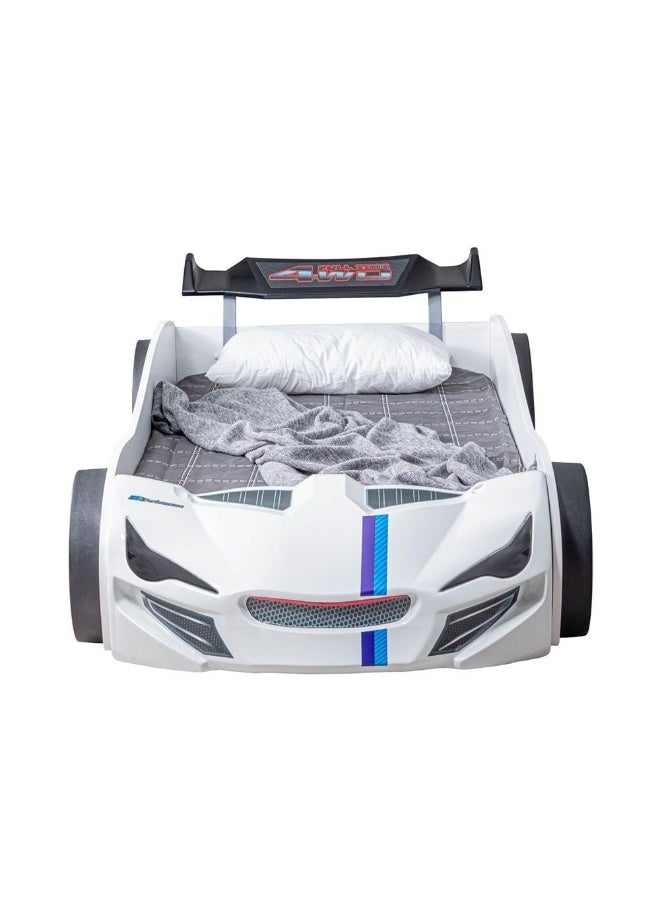 DANUBE HOME سرير سيارة كيندر رايسر 90X190 بتصميم عصري متين من الخشب للأطفال إطار سرير فردي أثاث هادئ ومريح (الماتريس غير مشمول) صنع في تركيا L225xW95xH64cm - أبيض - Image 1