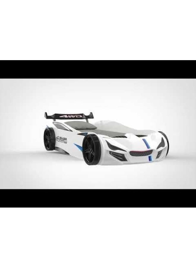 DANUBE HOME سرير سيارة كيندر رايسر 90X190 بتصميم عصري متين من الخشب للأطفال إطار سرير فردي أثاث هادئ ومريح (الماتريس غير مشمول) صنع في تركيا L225xW95xH64cm - أبيض - Image 3