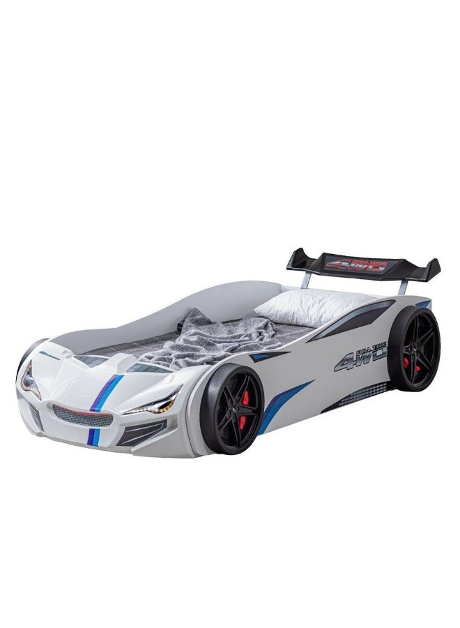 DANUBE HOME سرير سيارة كيندر رايسر 90X190 بتصميم عصري متين من الخشب للأطفال إطار سرير فردي أثاث هادئ ومريح (الماتريس غير مشمول) صنع في تركيا L225xW95xH64cm - أبيض - Image 5