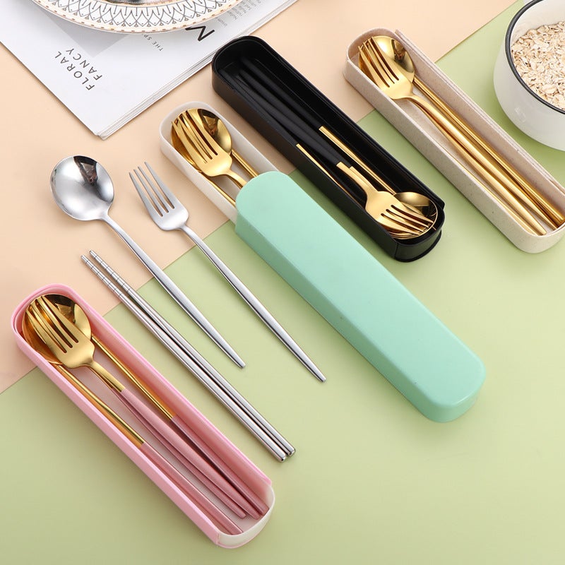 Stainless Steel Portuguese Portable Tableware Three-Piece Set Chopsticks Spoon Fork Outdoor Travel Student Portable Tableware Set Logo - Image 2