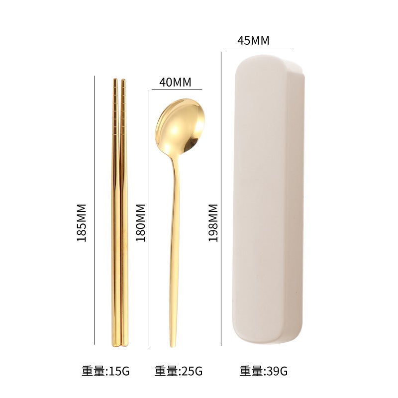 Stainless Steel Portuguese Portable Tableware Three-Piece Set Chopsticks Spoon Fork Outdoor Travel Student Portable Tableware Set Logo - Image 1
