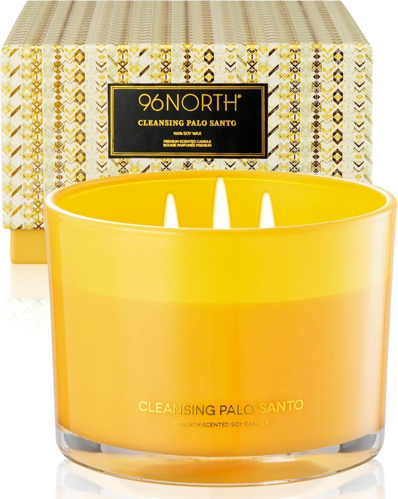 96NORTH Luxury Palo Santo Candle | Large 3 Wick Jar Candle | Up to 50 Hours Burning Time | 100% Natural Soy Wax | Relaxing Aromatherapy Aesthetic Candles | Housewarming Gift for Men and Women - Image 1