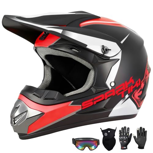 TIANDU Kids Youth OffRoad Motorcycle Helmet Full FaceGoggles Gloves Mask SetDOT Approved ATV BMX MX Mountain Bike Motocross Gear for Boys Girls Halloween Red S - Image 1