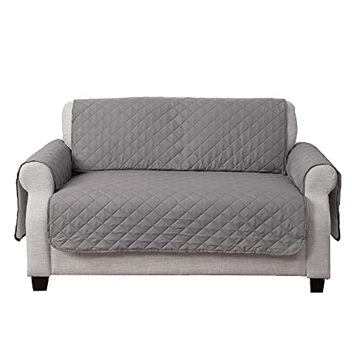 Furhaven Water-Resistant & Reversible Loveseat Cover Protector for Dogs, Cats, & Children - Two-Tone Pinsonic Quilted Living Room Furniture Cover - Gray/Mist, Loveseat - Image 4
