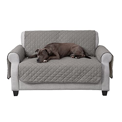 Furhaven Water-Resistant & Reversible Loveseat Cover Protector for Dogs, Cats, & Children - Two-Tone Pinsonic Quilted Living Room Furniture Cover - Gray/Mist, Loveseat - Image 1