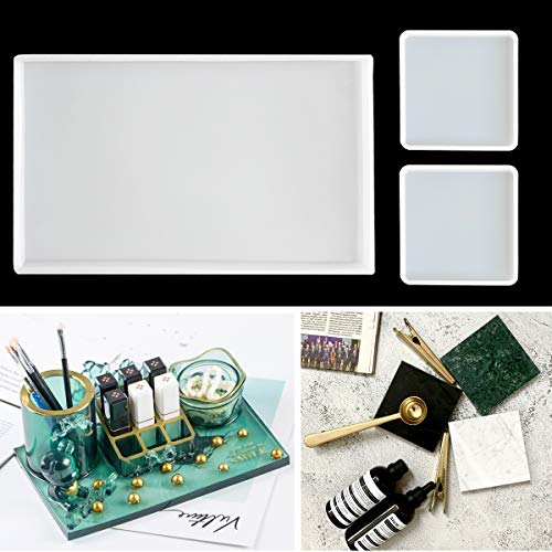 F FYJS Large Silicone Resin Tray Molds,3PCS Agate Geode Coaster Resin Molds,Include Square,Rectangle Mold,Silicone Mold for Making Coaster,Trays,Cup Mats,Home Decoration - Image 3