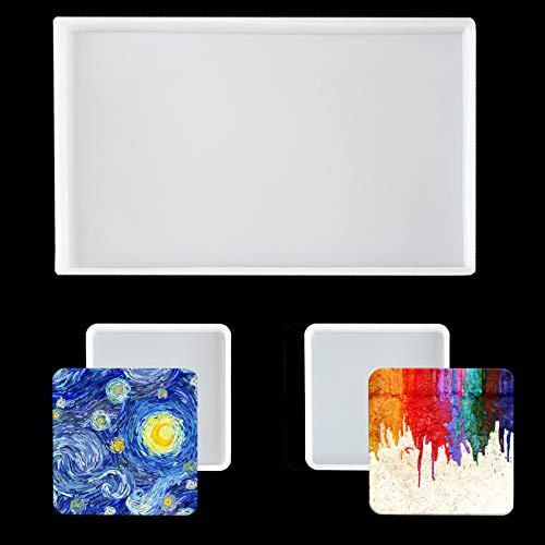 F FYJS Large Silicone Resin Tray Molds,3PCS Agate Geode Coaster Resin Molds,Include Square,Rectangle Mold,Silicone Mold for Making Coaster,Trays,Cup Mats,Home Decoration - Image 1
