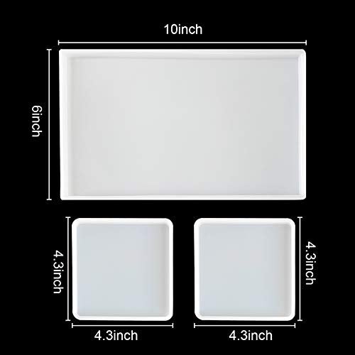 F FYJS Large Silicone Resin Tray Molds,3PCS Agate Geode Coaster Resin Molds,Include Square,Rectangle Mold,Silicone Mold for Making Coaster,Trays,Cup Mats,Home Decoration - Image 4