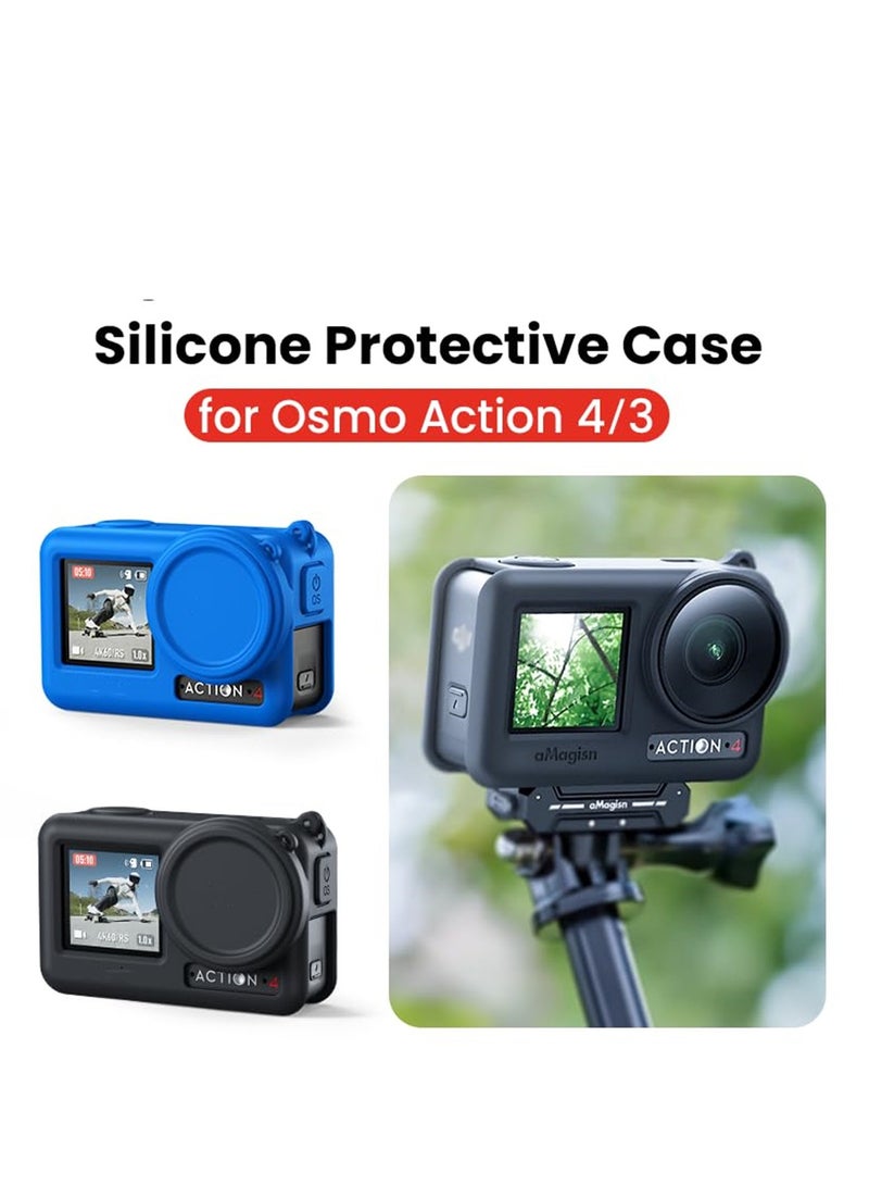 Action 4 Silicone Sleeve Case for Osmo Action 4 / Action 3 Camera Protection Cover Lens Protector Cap Guard with Neck Hang Rope (Blue)  - Image 3
