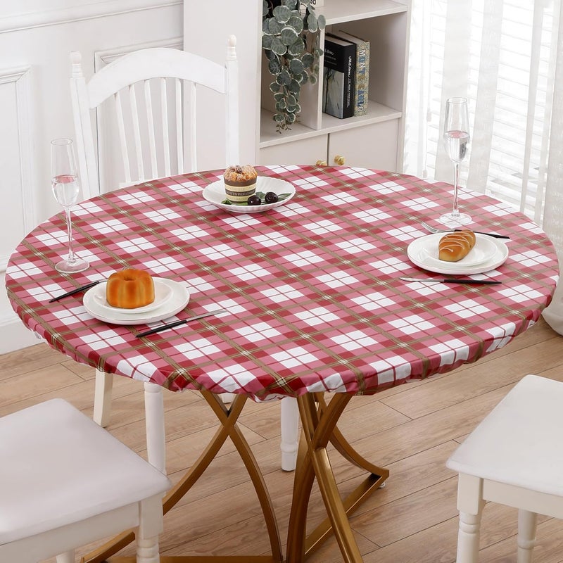Walrus Round Vinyl Fitted Tablecloth with Flannel Backing Elastic Edge Design Table Cover Waterproof Oil-Proof PVC Table Cloth Stain-Resistant Best for 45"-56" Round - Image 4