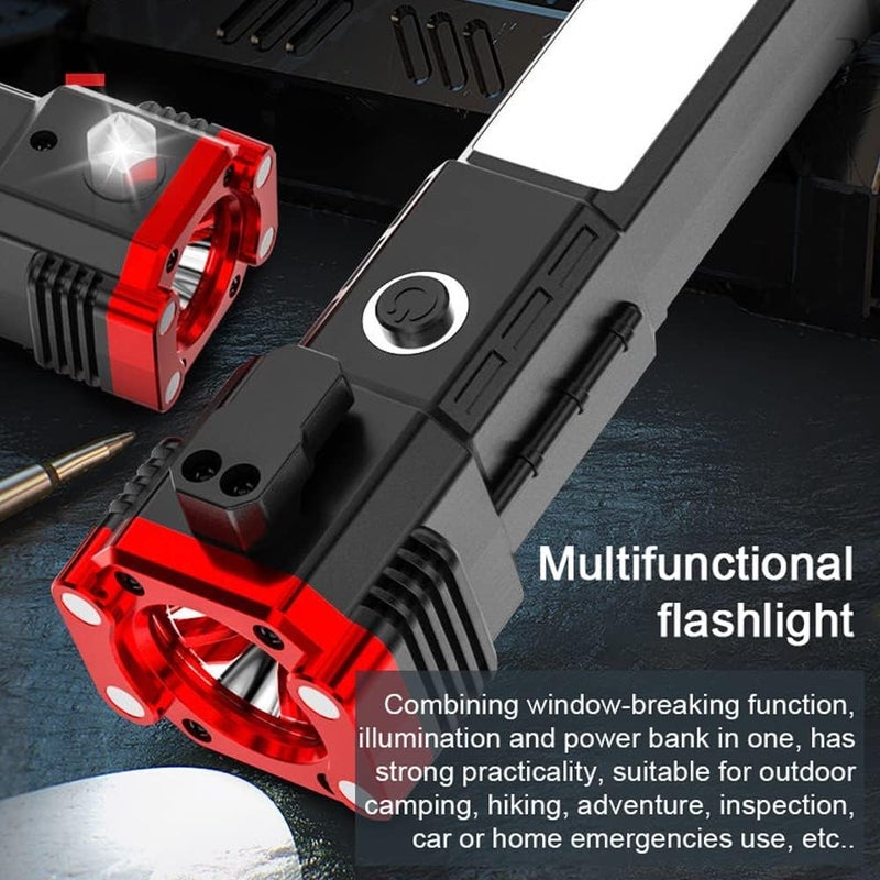 HETVIN HETVIN Portable Rechargeable Torch LED Flashlight Long Distance Beam Range with Power Bank Hammer and Strong Magnets Window Glass Seat Belt Cutter 4 Modes for Car Camping Hiking Outdoor  - Image 2