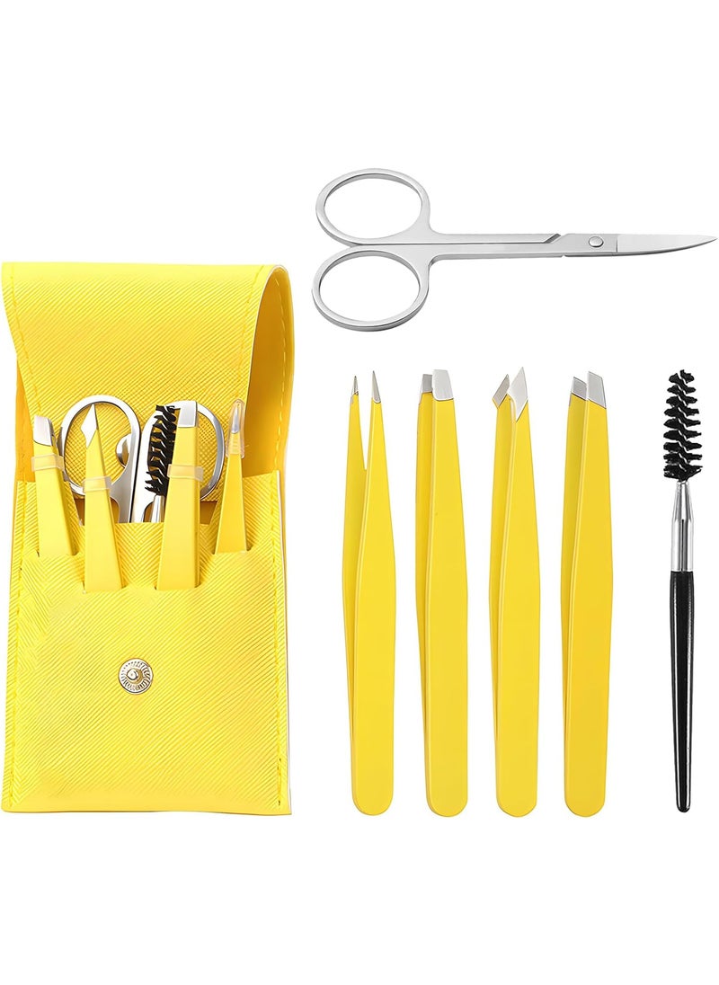 Miss Kiss Miss Kiss 6PCS Eyebrow Tweezers Set Precision Stainless Steel Eyebrow Grooming Kit with Curved Scissor and Eyebrow Brush Tweezers Set for Women Facial Ingrown Hair Removal 