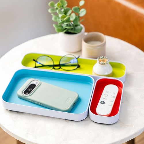 Three by Three Seattle 6 Piece Shallow Metal Organizer Tray Set for Storing Makeup, Stationery, Utensils, and More in Office Desk, Kitchen and Bathroom Drawers (1 Inch, Multicolor) - Image 4