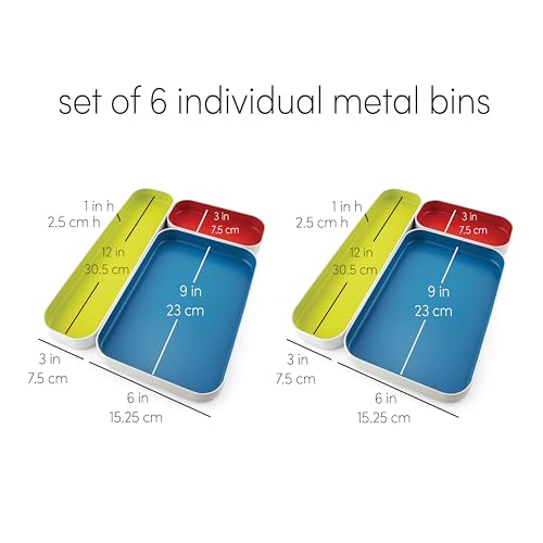 Three by Three Seattle 6 Piece Shallow Metal Organizer Tray Set for Storing Makeup, Stationery, Utensils, and More in Office Desk, Kitchen and Bathroom Drawers (1 Inch, Multicolor) - Image 3