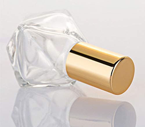 ConStore 10 PCS Mini Portable Polygonal Clear Glass Roller Bottle,8ml/0.27oz DIY Travel Essential Oil Roll On Bottle with Stainless Steel Ball Gold Cap - Image 3