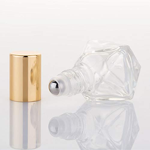 ConStore 10 PCS Mini Portable Polygonal Clear Glass Roller Bottle,8ml/0.27oz DIY Travel Essential Oil Roll On Bottle with Stainless Steel Ball Gold Cap - Image 4
