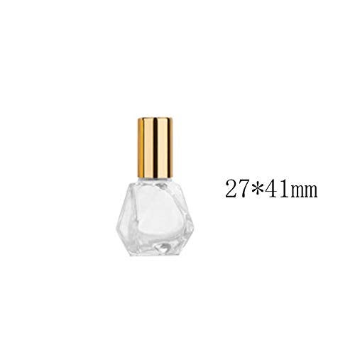 ConStore 10 PCS Mini Portable Polygonal Clear Glass Roller Bottle,8ml/0.27oz DIY Travel Essential Oil Roll On Bottle with Stainless Steel Ball Gold Cap - Image 2