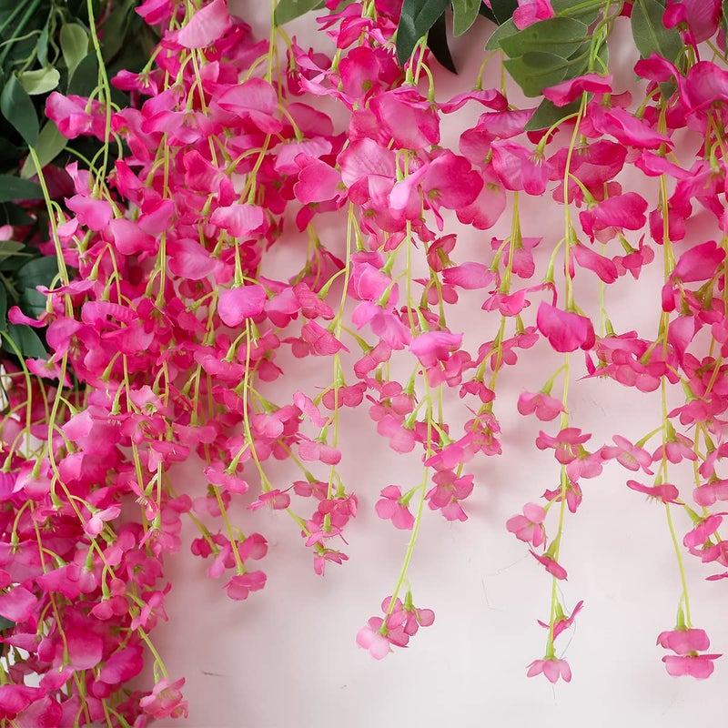 JUSTOYOU 3PCS 7FT 12 Stem Artificial Wisteria Vine Garland Fake Flower Wisteria Garlands for Outdoor Indoor Wedding Wall Badroom Decoration(Fuchsia) - Image 4