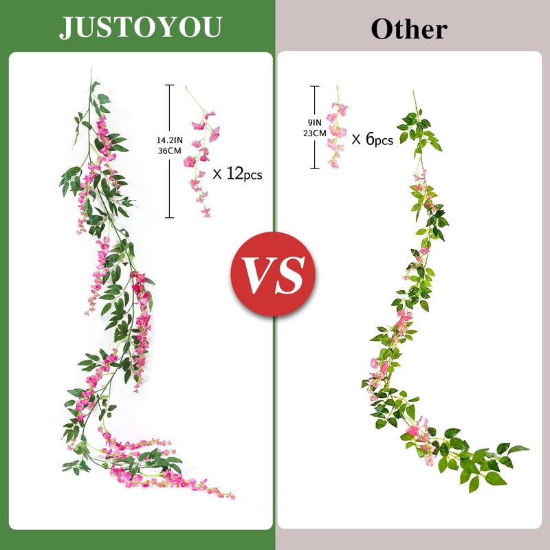 JUSTOYOU 3PCS 7FT 12 Stem Artificial Wisteria Vine Garland Fake Flower Wisteria Garlands for Outdoor Indoor Wedding Wall Badroom Decoration(Fuchsia) - Image 5