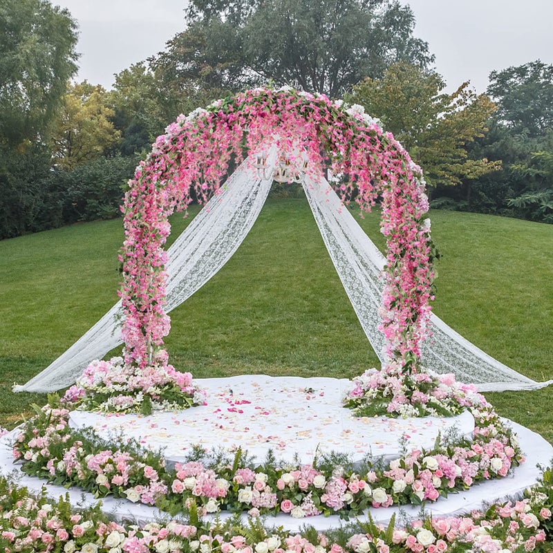 JUSTOYOU 3PCS 7FT 12 Stem Artificial Wisteria Vine Garland Fake Flower Wisteria Garlands for Outdoor Indoor Wedding Wall Badroom Decoration(Fuchsia) - Image 3
