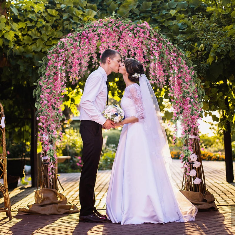 JUSTOYOU 3PCS 7FT 12 Stem Artificial Wisteria Vine Garland Fake Flower Wisteria Garlands for Outdoor Indoor Wedding Wall Badroom Decoration(Fuchsia) - Image 2