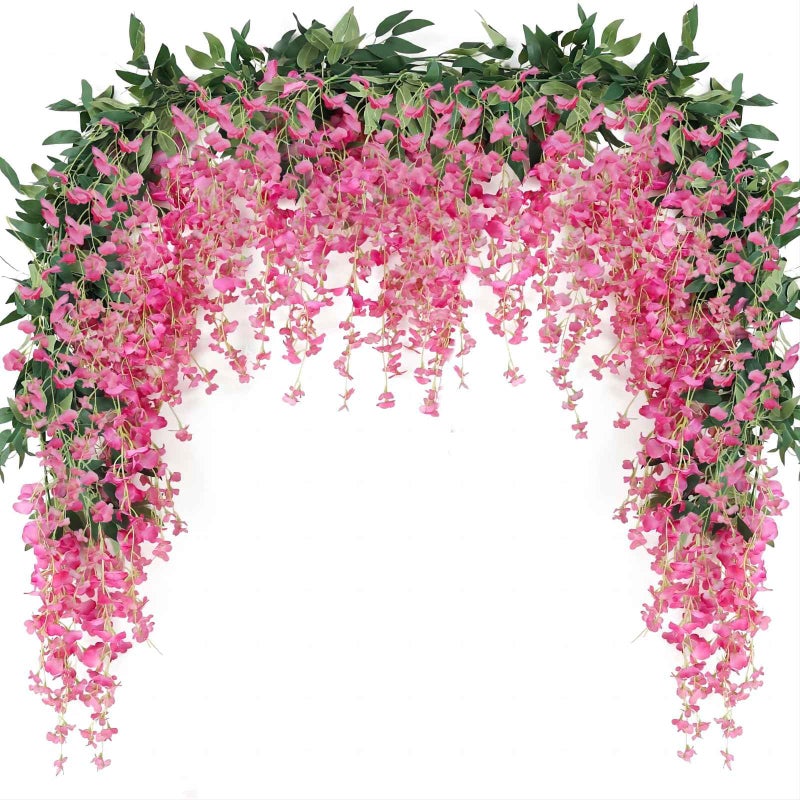 JUSTOYOU 3PCS 7FT 12 Stem Artificial Wisteria Vine Garland Fake Flower Wisteria Garlands for Outdoor Indoor Wedding Wall Badroom Decoration(Fuchsia) - Image 1