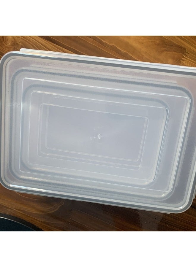 Preservation Box Plastic Round Rectangular Square Set Lunch Box Honeycomb Sealed Leakproof Buckle Daily Kitchen Utensils-Specifications:Rectangular Three-piece Gray Silicone Seal Ring  - Image 1
