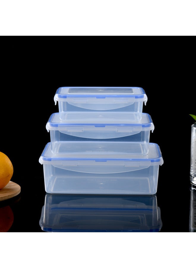 Preservation Box Plastic Round Rectangular Square Set Lunch Box Honeycomb Sealed Leakproof Buckle Daily Kitchen Utensils-Specifications:Rectangular Three-piece Gray Silicone Seal Ring  - Image 4
