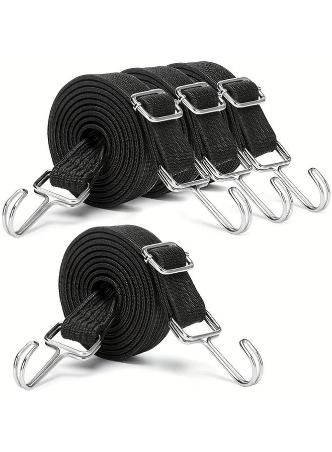 4Pcs Black Elastic Straps With Hooks 39 37inch Adjustable Luggage Bicycle Rack - Image 1