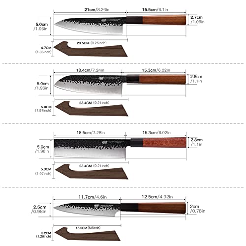 FINDKING Chefs Knives Set and Edge Guards, High Carbon Steel Kitchen Knives, Walnut Knife Holders, for Home Kitchen, Meat, Fruits, Vegetables, Dynasty Series, 8PCS - Image 2