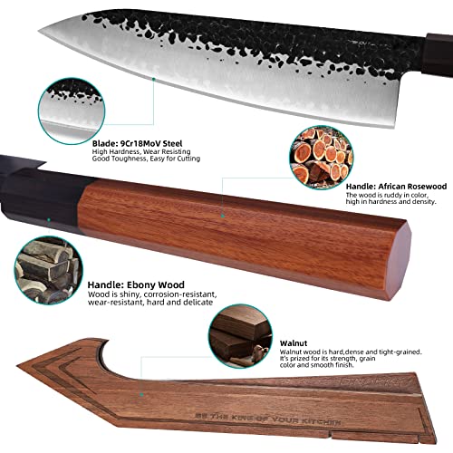 FINDKING Chefs Knives Set and Edge Guards, High Carbon Steel Kitchen Knives, Walnut Knife Holders, for Home Kitchen, Meat, Fruits, Vegetables, Dynasty Series, 8PCS - Image 3
