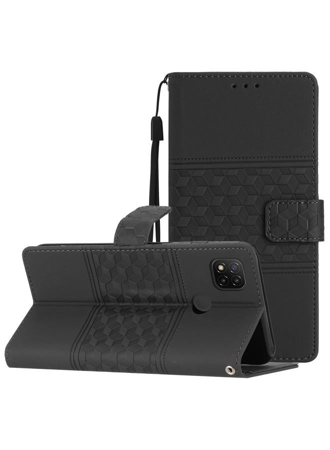 The Bros Case For Xiaomi Redmi 10A Diamond Embossed Skin Feel Leather Phone Case with Lanyard