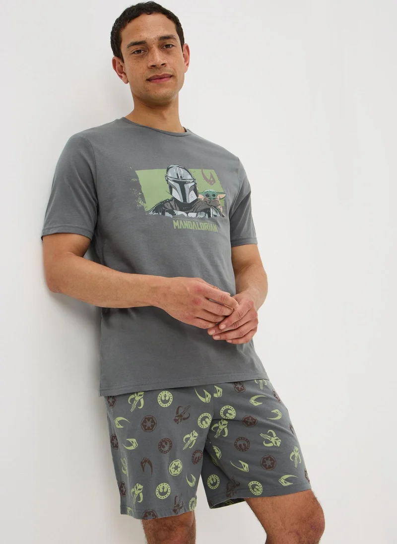 Matalan Star Wars Grey Mandalorian & Grogu Short Pyjama Set