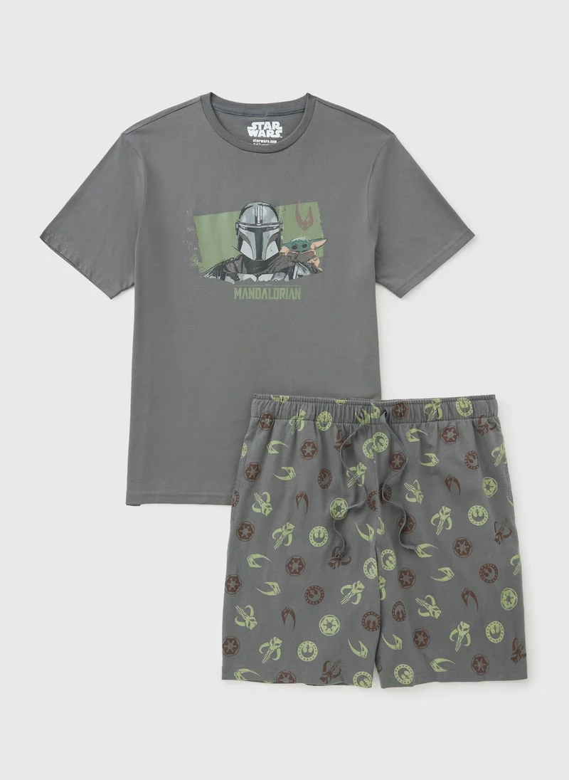 Matalan Grey Star Wars Grey Mandalorian & Grogu Short Pyjama Set for Men | Best Price UAE