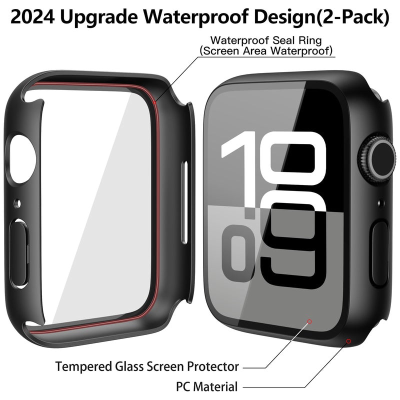 Misxi [2 Pack] Waterproof Hard Case with Tempered Glass Compatible with Apple Watch Series 11 (2025) Series 10 42mm, Ultra-Thin Anti-Fall Protective Cover for iWatch Screen Protector, Matte Black - Image 4