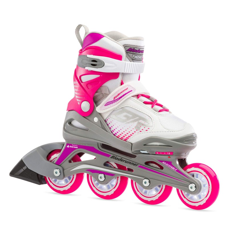 Bladerunner by Rollerblade Phoenix Girls Adjustable Fitness Inline Skate White and Fuchsia Junior Value Performance Inline Skates Youth Junior 1 to 4