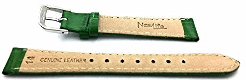 NewLife 14mm Green Genuine Leather Watchband | Square Alligator Crocodile Grain, Lightly Padded, Replacement Wrist Watchstrap that brings to Any Watch (Womens Standard Length) - Image 2