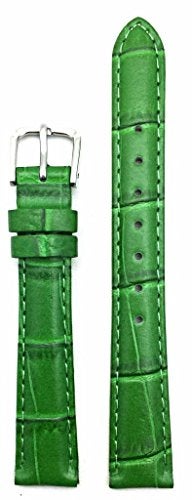 NewLife 14mm Green Genuine Leather Watchband | Square Alligator Crocodile Grain, Lightly Padded, Replacement Wrist Watchstrap that brings to Any Watch (Womens Standard Length) - Image 3