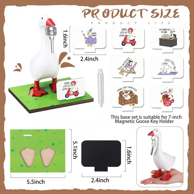 Relaxweex Magnetic Goose Key Holder Cute Statue Resin Goose Statue with Wooden Base Writable Sign Chalk for New Apartment Housewarming Gift Office Table Desk Home Decor (Cute Quotes,11 Pcs) - Image 2