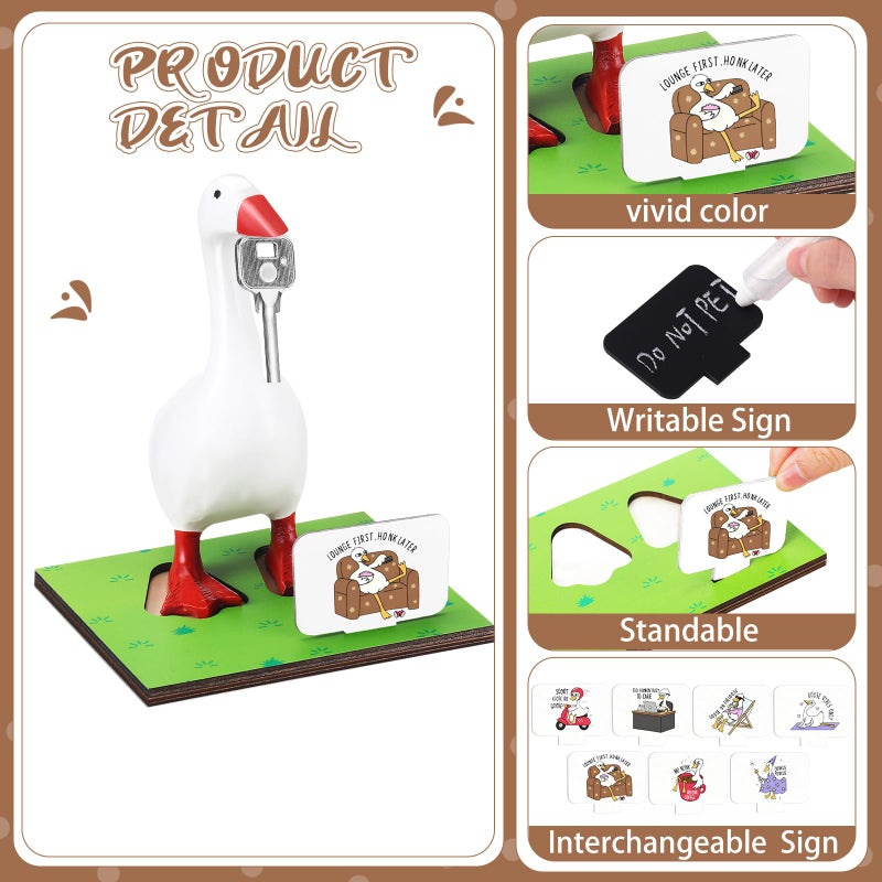 Relaxweex Magnetic Goose Key Holder Cute Statue Resin Goose Statue with Wooden Base Writable Sign Chalk for New Apartment Housewarming Gift Office Table Desk Home Decor (Cute Quotes,11 Pcs) - Image 3